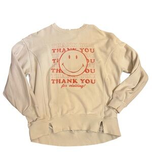 Aerie Cream Thank You Smiley Sweater